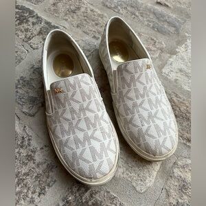 MICHAEL Michael Kors Cream/White Monogram Slip-On Loafers